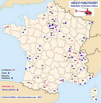 Voir le portfolio ci-dessous pour agrandir la carte des Héliclubs en France - Carte © Patrick Gisle - helico-fascination.com