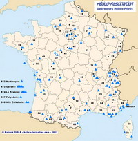 Voir le portfolio ci-dessous pour agrandir la carte des Opérateurs de Prestations Héliportées en France - Carte © Patrick Gisle - helico-fascination.com