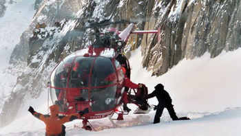 Alouette 3 en dépose patin - Photo DR