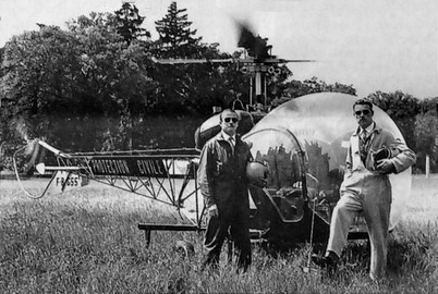 Bell 47 F-BGSS Protection civile Dragon 66 Canigou avec Andre CEYSSON, pilote et Vendries en 1959 - Photo DR collection Ceysson