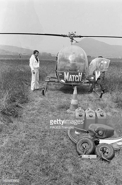 Bell 47 G2 F-BJDA vue de face à la 1ère Coupe de France Hélicoptère en mai 1980 - Photo Getty images