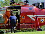 L'Alouette III F-ZBDF Dragon 74 de la Base Sécurité civile de Chamonix lors d'une évacuation sur l'Hôpital de Chamonix en 1992 avec Francis DELAFOSSE (MSS) - Photo ARTV
