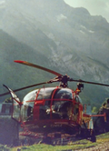 Alouette 3 Dragon 64.2 de la Sécurité civile posée sur la DZ Gavarnie fin des années 80 - Photo Olivier Carbonnier