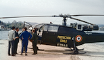 Alouette 3 F-ZBAS en livrée kaki Protection civile avec équipage Francis RIERA et Jacques BERARD à Annecy vers 1965 - Photo Pierre Mercier-Guyon