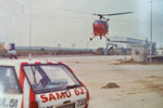 Posé de l'appareil Alouette 3 sur les lieux de l'incendie à l'usine Béghin-Say de Boiry-Sainte-Rictrude dans le Pas-de Calais avec la présence du Samu 62 - Photo collection F. Delafosse