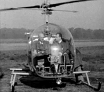 Jean Moine aux commandes du Bell 47 D4 F-BDRU à Brive, le 29 octobre 1950