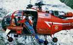 Hélitreuillage de la civière Piguillem avec le treuil 40 m de l'Alouette 3 F-ZBBC de la Sécurité civile - Équipage René Romet & Noël Rivière - Photo André Fatras