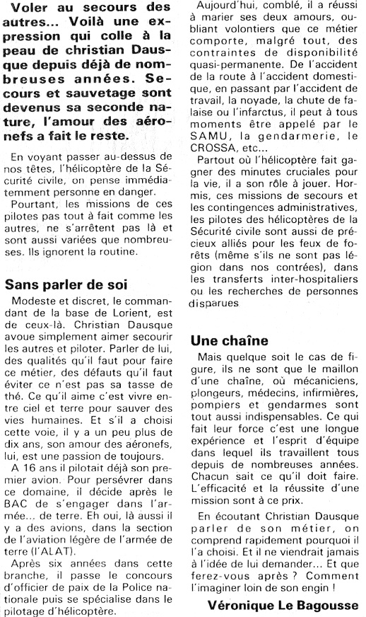 Article de journal sur le Pilote de Christian Dausque - 1er juillet 1994 - Document DR