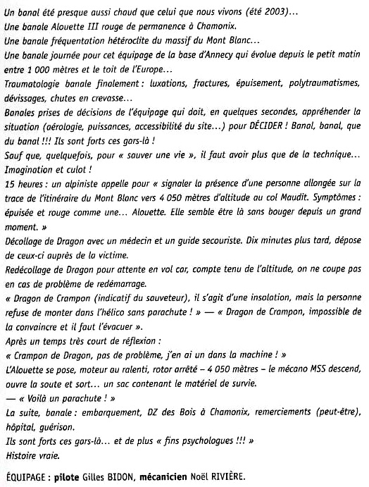 Anecdote racontée par un équipage Hélicoptère Dragon 74 Sécurité civile de la Base d'Annecy, durant l'été 2003 - Document DR