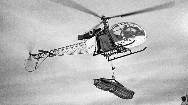 Alouette 2 F-BIFL HELICOP-AIR lors d'un héliportage (sling) en altitude - Photo DR