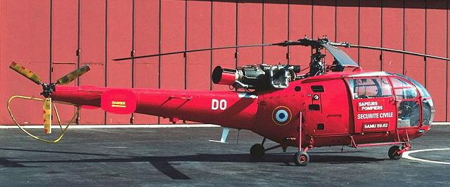 Alouette 3 F-ZBDO Sécurité civile - Sapeurs Pompiers - SAMU 59-62 avec immatriculation 2 lettres sur la poutre de queue, Base de Lille entre octobre 1979 et août 1980 - Photo collection D. Roosens