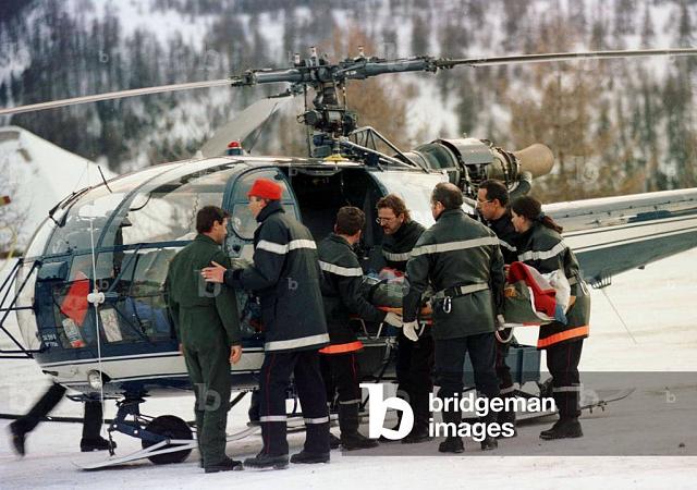 Alouette 3 F-MJBS Gendarmerie après l'avalanche station de ski des Orres, le 23 janvier 1998 - Photo DR REUTERS