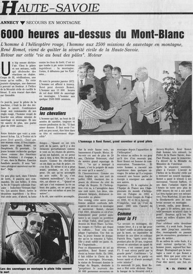 Article retraite Sécurité civile René Romet 16 juin 1992 - Document DL collection Francis Delafosse