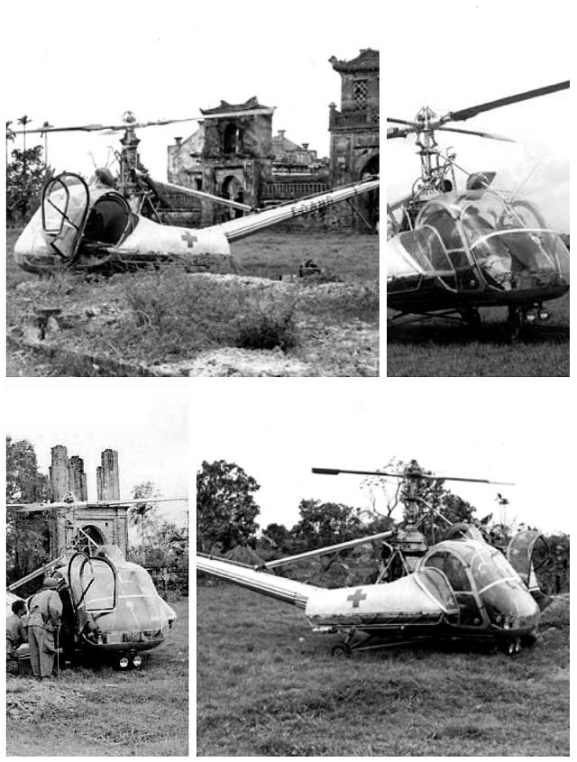 Hiller UH 12A F-OAHB MEDEVAC Indochine en 1951 avec les pilotes Valérie André et Alexis Santini - Photo DR collection Valérie André