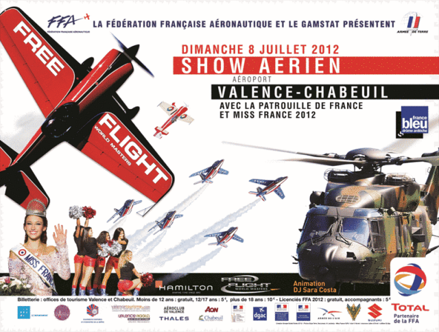 Affiche du Meeting aérien le 8 juillet à Valence-Chabeuil avec la Patrouille de France