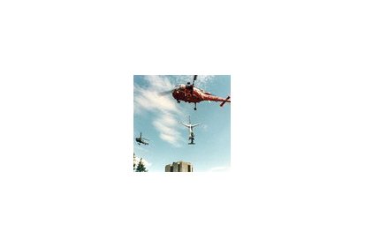 L'Alouette III de la Sécurité civile transporte la statue escortée par (…)