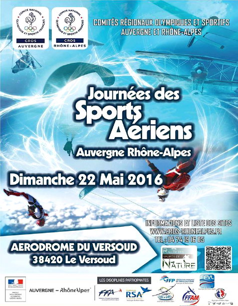 Affiche de la manifestation "Journée des Sports Aériens 2016" qui se déroulera dimanche 22 mai