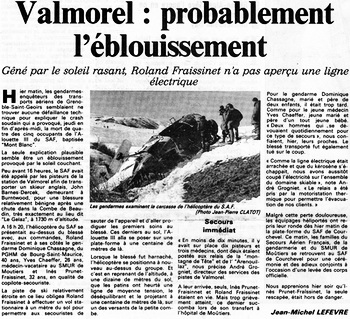 Article du 10-02-1989 sur crash Alouette 3 SA-319B F-GHCH du SAF 09-02-1989 - Document DL