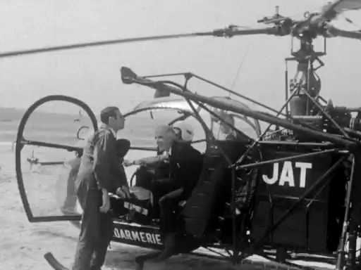 Alouette 2 F-MJAT Gendarmerie sur une plage des Landes en 1971 - Photo DR INA