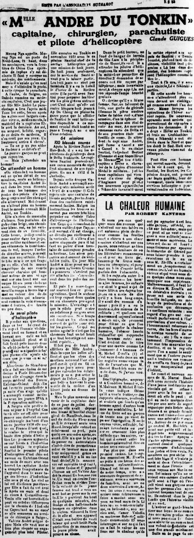 Article « Mlle ANDRÉ DU TONKIN », le 6 mars 1953 - Document DR