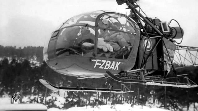 Alouette 2 F-ZBAK équipée du treuil de 25m et des skis de la Protection civile en 1962 - Photo DR