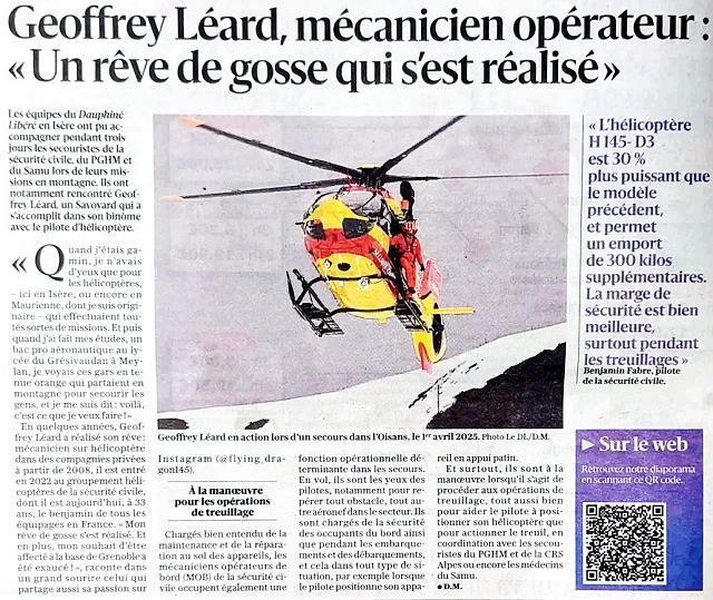 Article Mécanicien sur hélicoptère, le « rêve de gosse » de Geoffrey Léard - Photo DR - Article DL