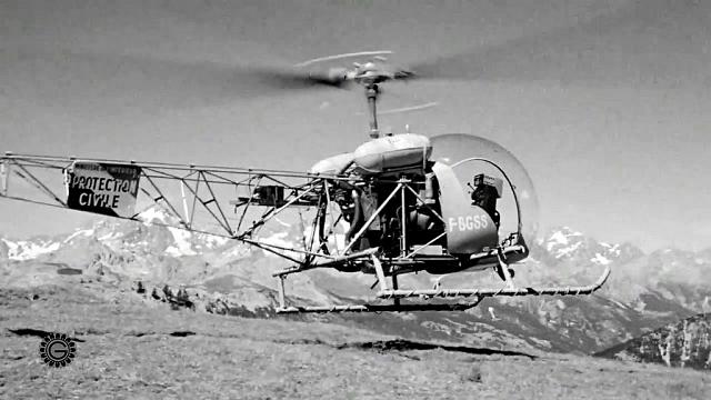 Décollage du Bell 47 G2 F-BGSS de la Protection civile en 1957 - Photo DR