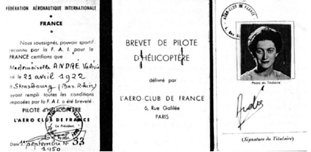 Brevet de pilote d'hélicoptère n° 33 délivré à Valérie André, daté du 1er septembre 1950 - Document DR collection Valérie André