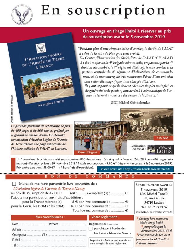 Cliquez pour agrandir le bulletin de souscription du livre "L'ALAT à Nancy" - Document DR 