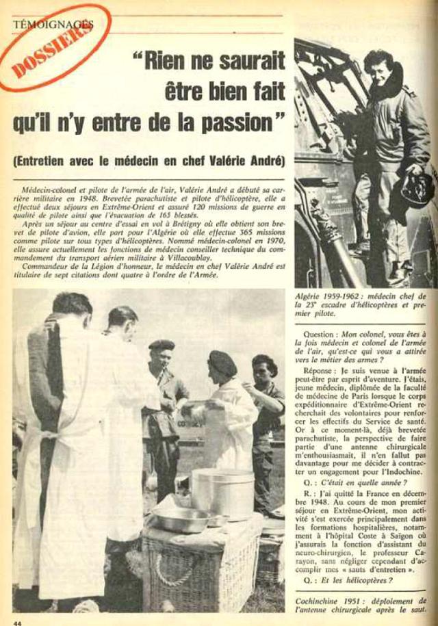 Valérie André : "Rien ne saurait être bien fait qu'il n'y entre de la passion" - Page 44 - "Armées d'aujourd'hui" N°2 - Août 1975