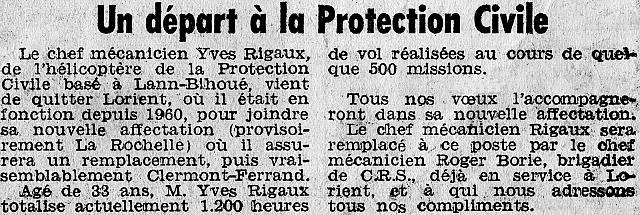 Article de journal "Un départ à la Protection civile" - Document DR collection famille RIGAUX