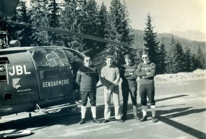 Edmond Moreau, Gillot, Robert Gerise, Jean Louvet avec l'Alouette 3 (...)