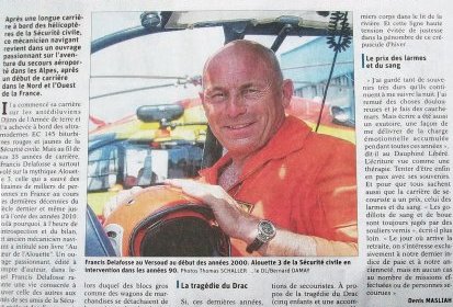 Article du Dauphiné Libéré intitulé "Francis Delafosse, 35 ans de secours (...)