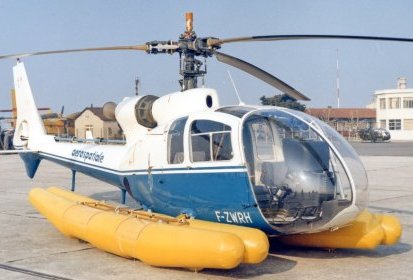 SA 341 01 équipée flottabilité déployée - Photo DR © Aerospatiale - Coll. Daniel (...)